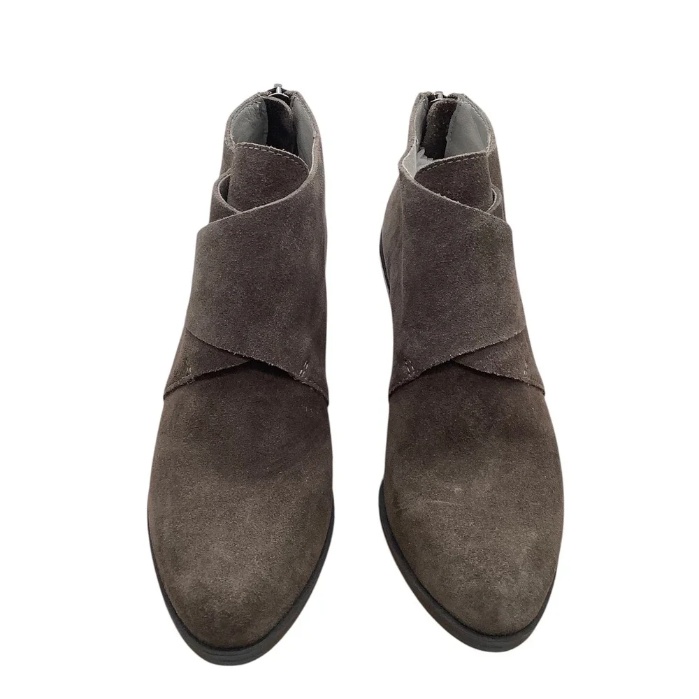 Eileen Fisher Womens Taupe Suede Crossover Wrap Wedge Ankle Boots Size 5 M